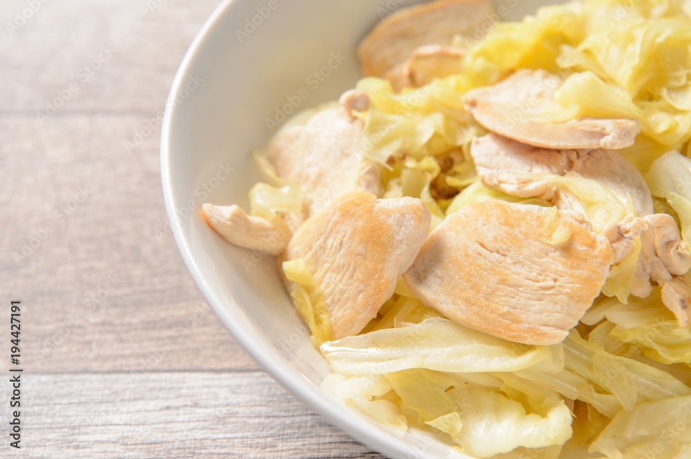 Home Made Taiwan Delicious Food Chicken Breast Cabbage for Ketogenic Diet and Body Health, Place for Text, Top View, High Protein and Fibrous, Low Carbohydrates Home Made Taiwan Delicious Food Chicken Breast Cabbage for Ketogenic Diet and Body Health, Place for Text, Top View, High Protein and Fibrous, Low Carbohydrates