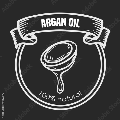 Argan vector drawing nut oil, fruit, berry, leaf, branch, plant.