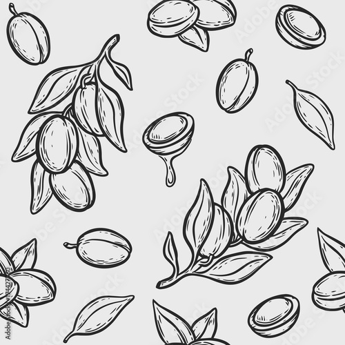 Argan nut oil seamless pattern