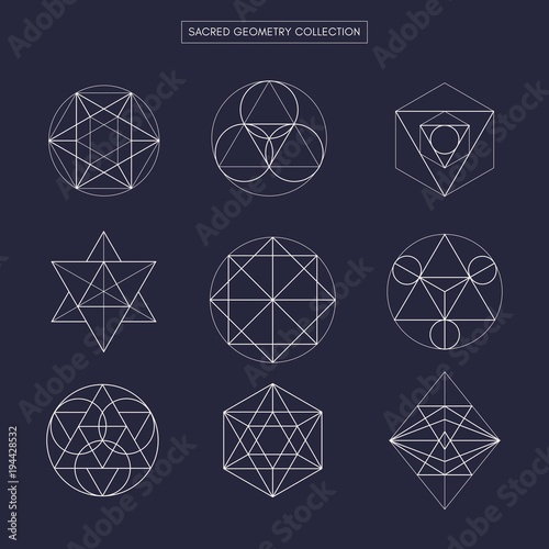 Sacred geometry (non expanded outline vector). Philosophy, spirituality, alchemy, religion, symbols and elements.