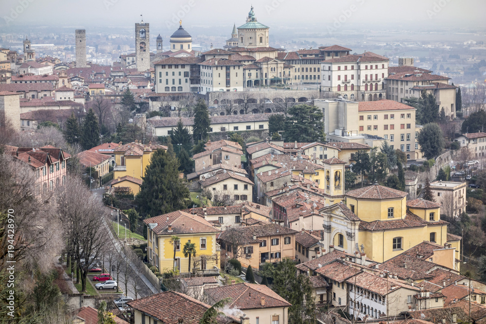 General city view of medieval area, Citta Alta,  Bergamo,Lombardy,Italy.