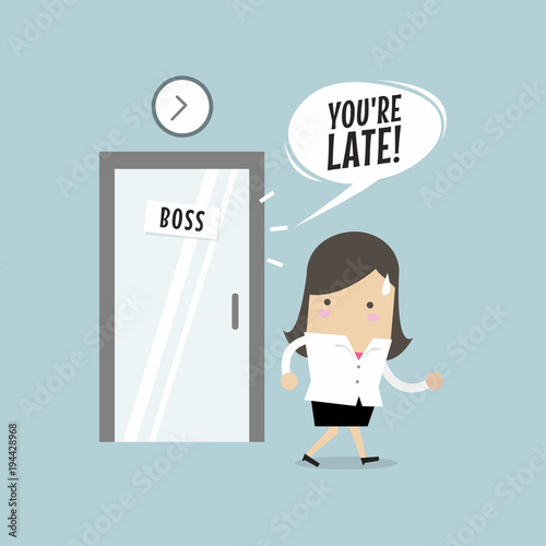 Businesswoman working late. Walking through the boss room and was warned by boss. vector