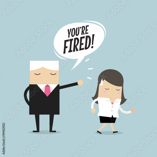 Angry boss firing employee. Unemployment, crisis, jobless and employee job reduction concept vector