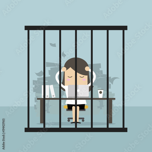 Businesswoman working in the prison. vector