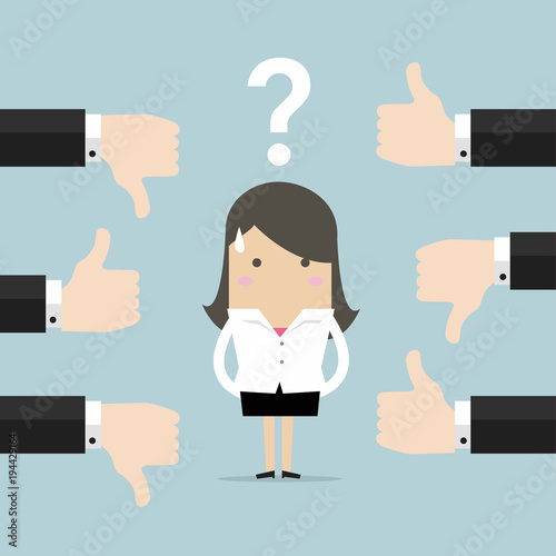 Businesswoman get feedback from other people. vector