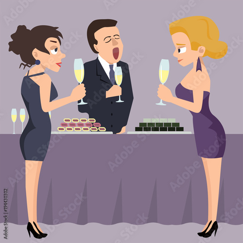 people at reception, funny vector cartoon