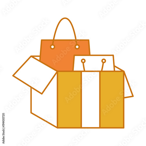 color shopping bags inside open box package