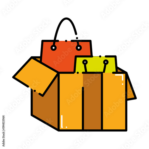 dashed line shopping bags inside open box package