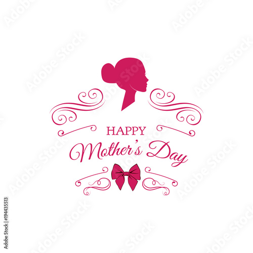 Mother s day card. Cute vintage frames with ladies silhouettes. Vector illustration.