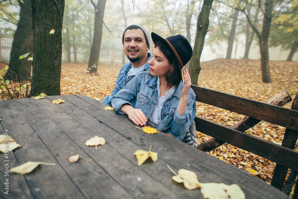 Fototapeta premium couple in love autumn atmosphere style