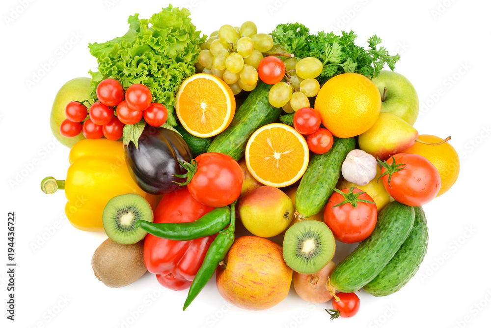 Fruits and vegetables isolated on white background.