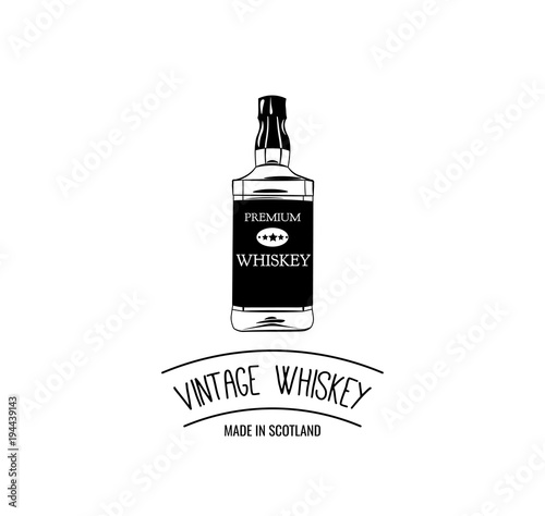 Hand draw of whiskey bottle. Vector illustration.