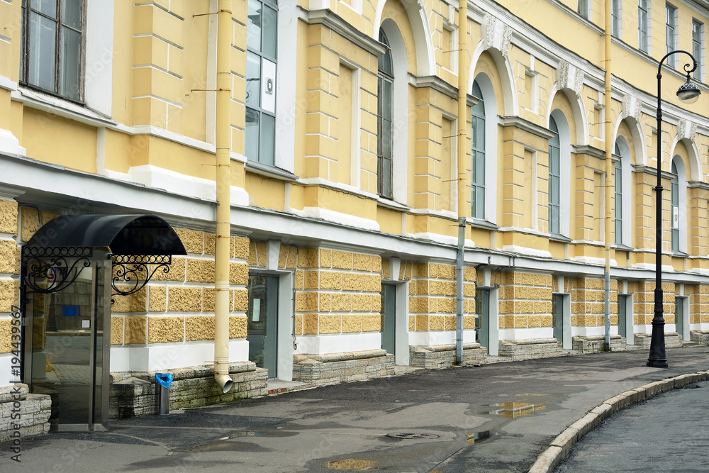 St. Petersburg, facade of an old building on the spit of Vasilievsky island