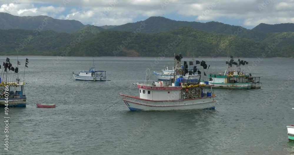 Fisher Boats In A Bay, Costa Rica, Native Version Fisher Boats In A Bay, Costa Rica, Native Version