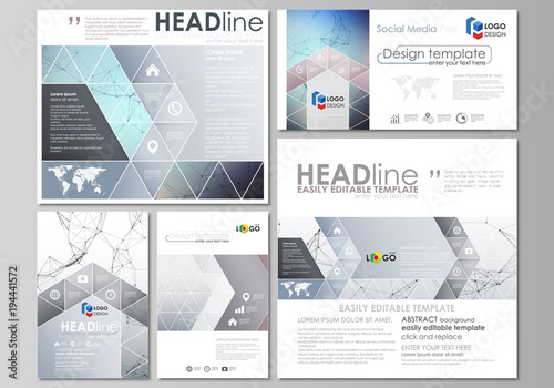 Social media posts set. Business templates. Abstract design template, vector layouts in popular formats. Compounds lines and dots. Big data visualization in minimal style. Graphic background.