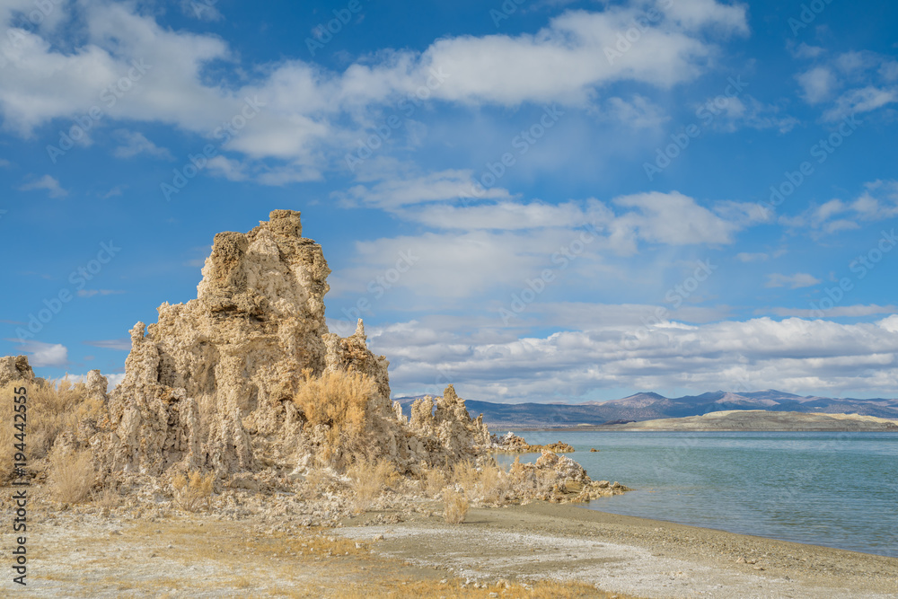 Mounds of the natural formation of tufa (calcium carbonate) at Mono Lake in California, USA.