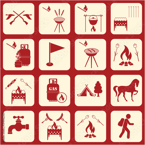 Set of travel and camping equipment icons