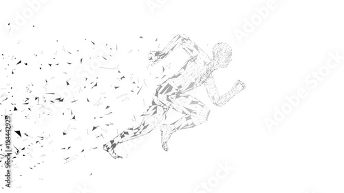 Conceptual abstract running man. Runner with connected lines, dots, triangles, particles. Artificial intelligence, digital sport concept. High technology vector digital background. 3D render vector