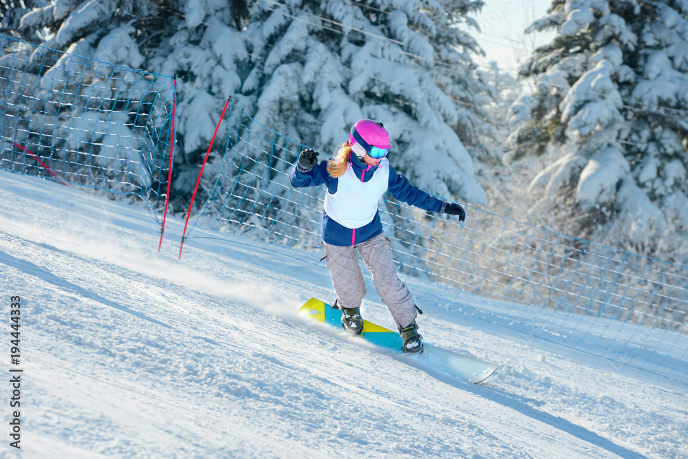 Snowboard racing slalom, winter sports