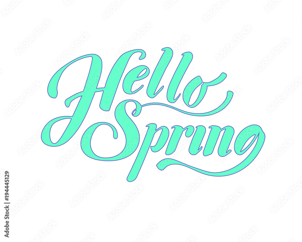 Hello Spring. Hand drawn calligraphy and brush pen lettering. design for holiday greeting card and invitation of seasonal spring holiday. black on white