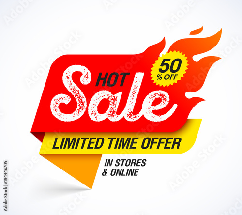 Hot Sale banner. Limited time special offer, big sale, discount up to 50% off