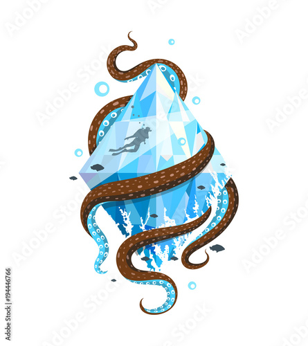 Undewater diving recreation activity and sport. Vector illustration.