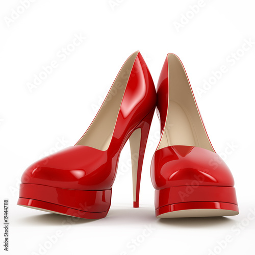 Womens red high-heeled shoes image 3D high quality rendering. photo