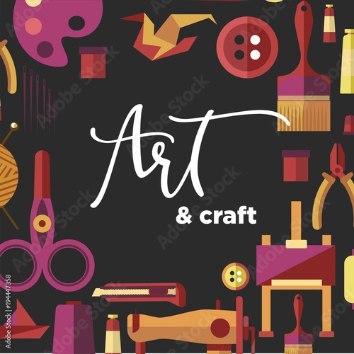 Art and craft vector poster for DIY handicraft and handmade workshop classes