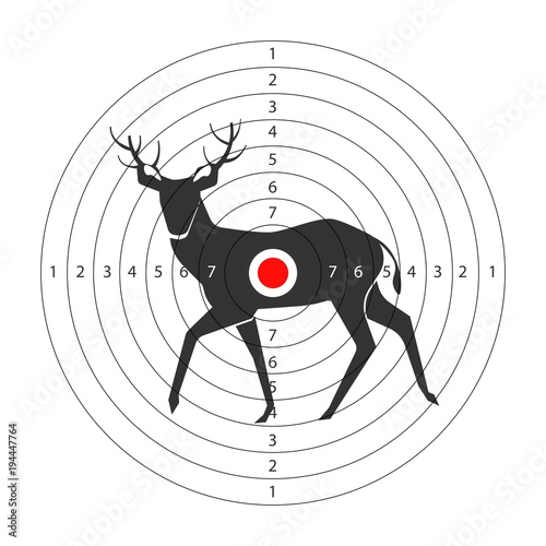 Target for shooting gallery with deer black silhouette