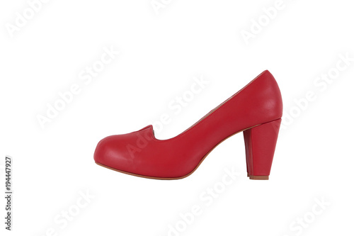 Side view of fashion red high heel women shoes isolated on white background.