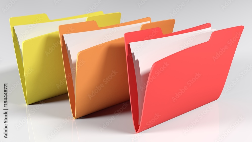 Three folders with documents - 3D rendering