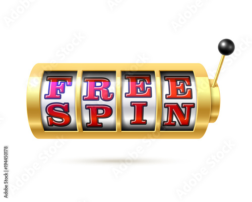 Free Spin banner, online gambling casino games, slot machine illustration with text Free Spin
