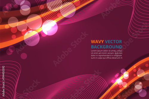 Vector illustration of Abstract Wavy Background with bokeh lights effect for business banner and advertising web design