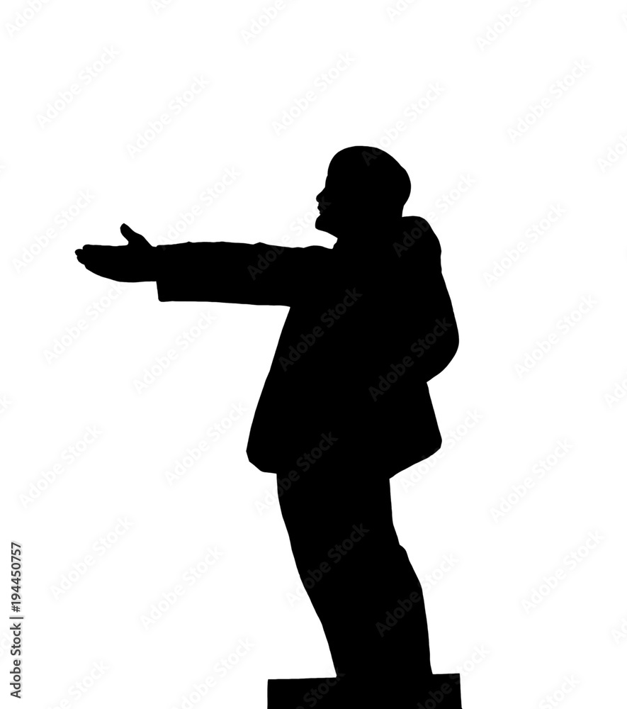 funny silhouette of a statue of Vladimir Lenin in a funny position isolated on white background