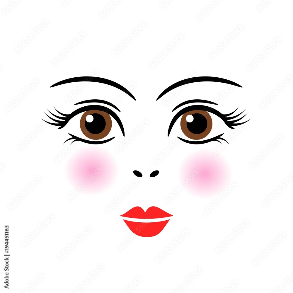 Doll, girl, woman cute face template vector Doll, girl, woman cute face template vector