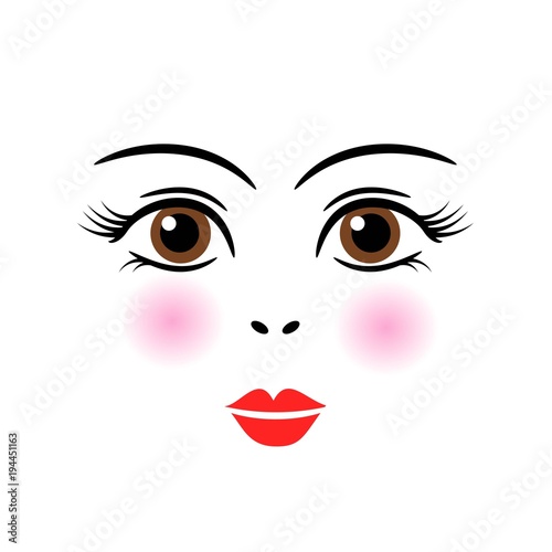 Doll, girl, woman cute face template vector