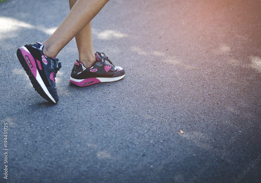 Fitness woman  Running shoes for exercising and healthy