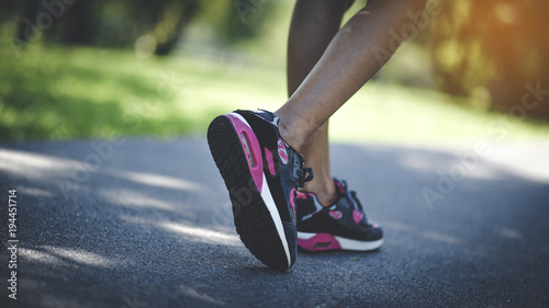 Fitness woman Running shoes for exercising and healthy