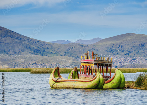 Traditional Reed Boat, Uros Floating Islands, Lake Titicaca, Puno Region, Peru photo