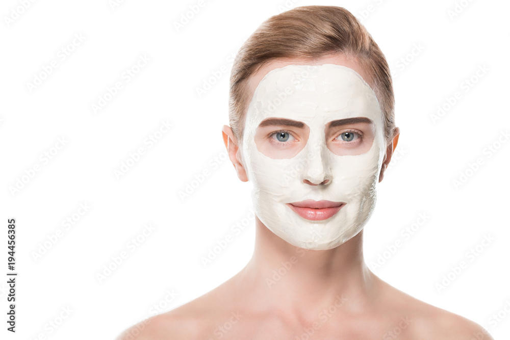 Female with facial skincare mask isolated on white Female with facial skincare mask isolated on white