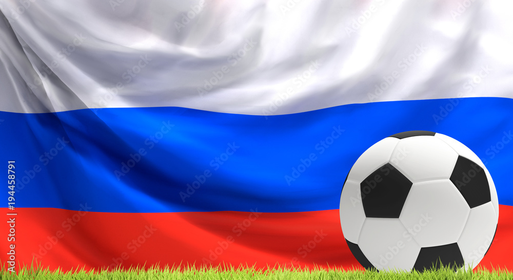 ball soccer football ball flag of Russia background 3D Rendering ball soccer football ball flag of Russia background 3D Rendering