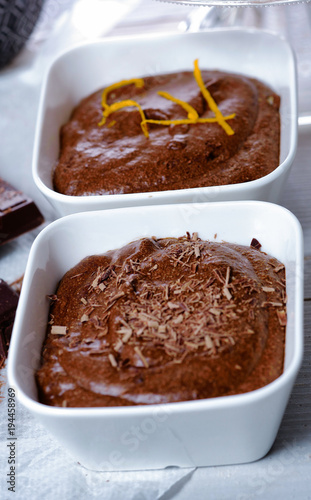 close up of dark chocolate mousse