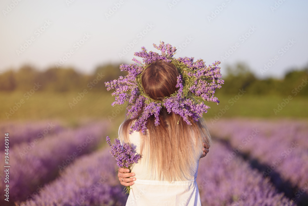 Fototapeta premium Young, beautiful girl in lavender field