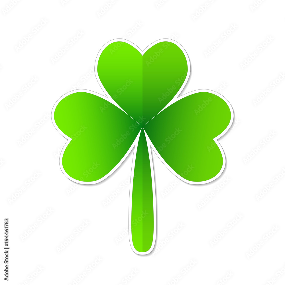 Three leaf green clover in cartoon style. Lucky quatrefoil. Good luck symbol. Decoration for greeting cards, patches, prints for clothes, emblems Three leaf green clover in cartoon style. Lucky quatrefoil. Good luck symbol. Decoration for greeting cards, patches, prints for clothes, emblems