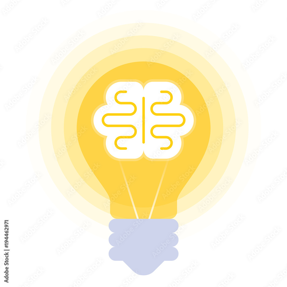 Human brain in the bulb. Vector flat illustration of mind symbol in the lamp  balloon. The inspiration, imagination, innovation, creativity, decision,  solution concept icon isolated on white background Stock-Vektorgrafik |  Adobe Stock