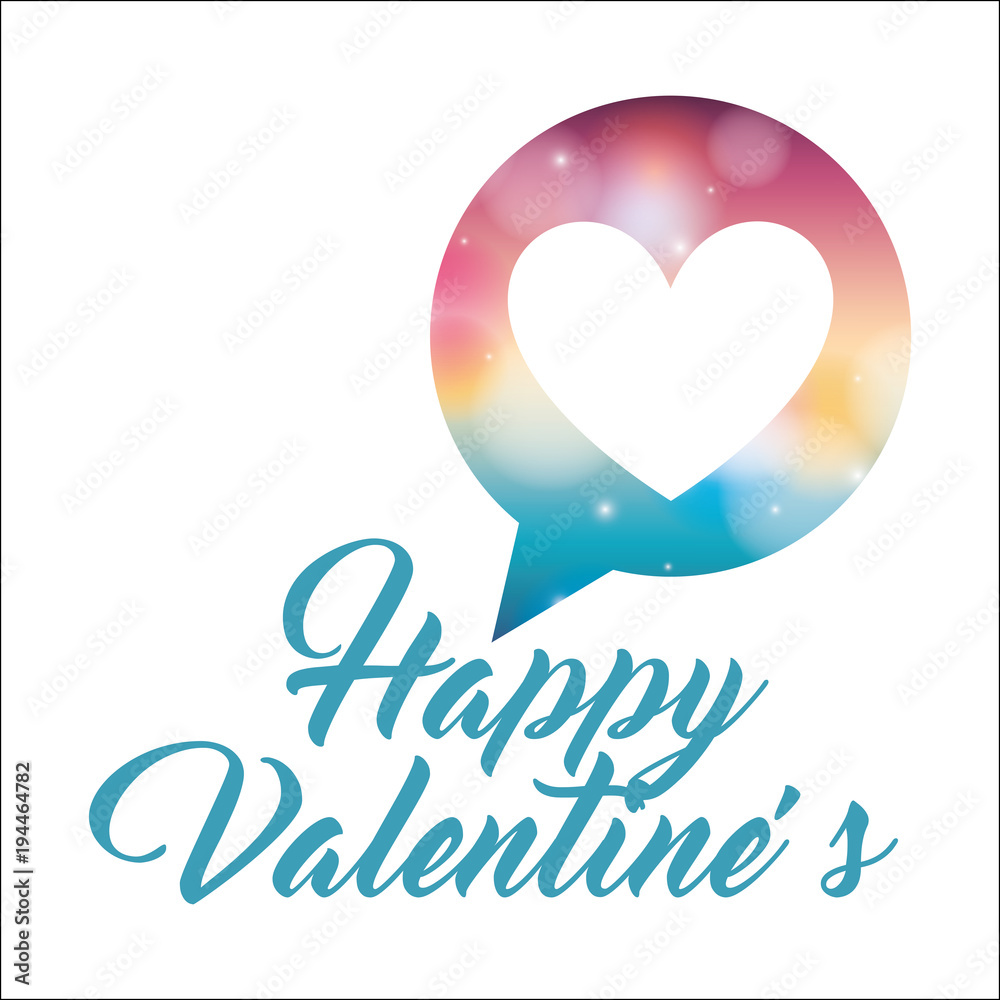 happy valentines handwriting lettering heart love in speech bubble vector illustration