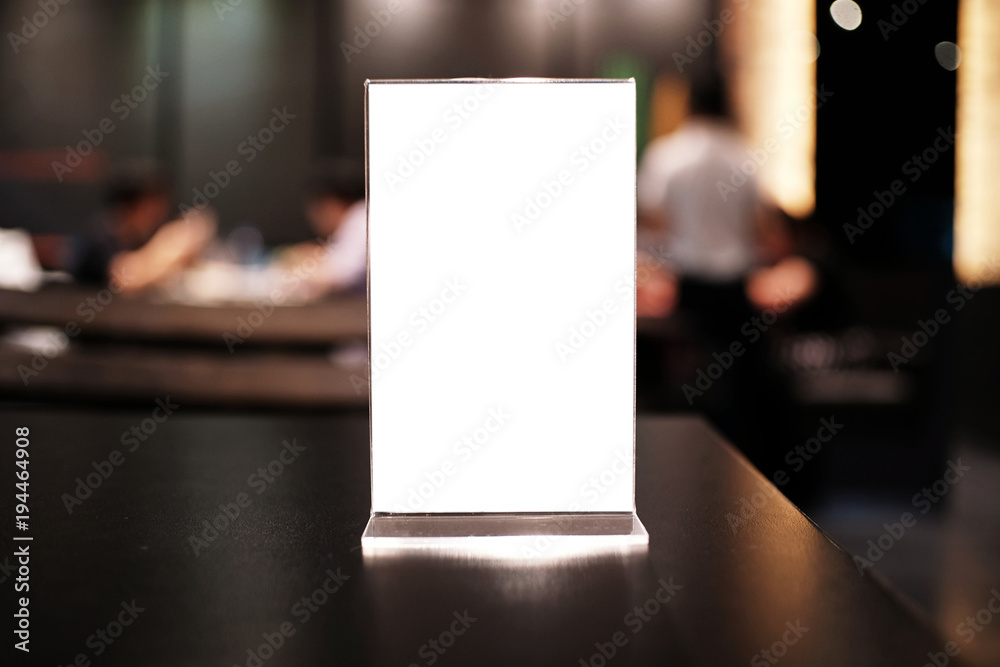 Menu frame standing on wood table in Bar restaurant cafe. space for text marketing promotion. Menu frame standing on wood table in Bar restaurant cafe. space for text marketing promotion.