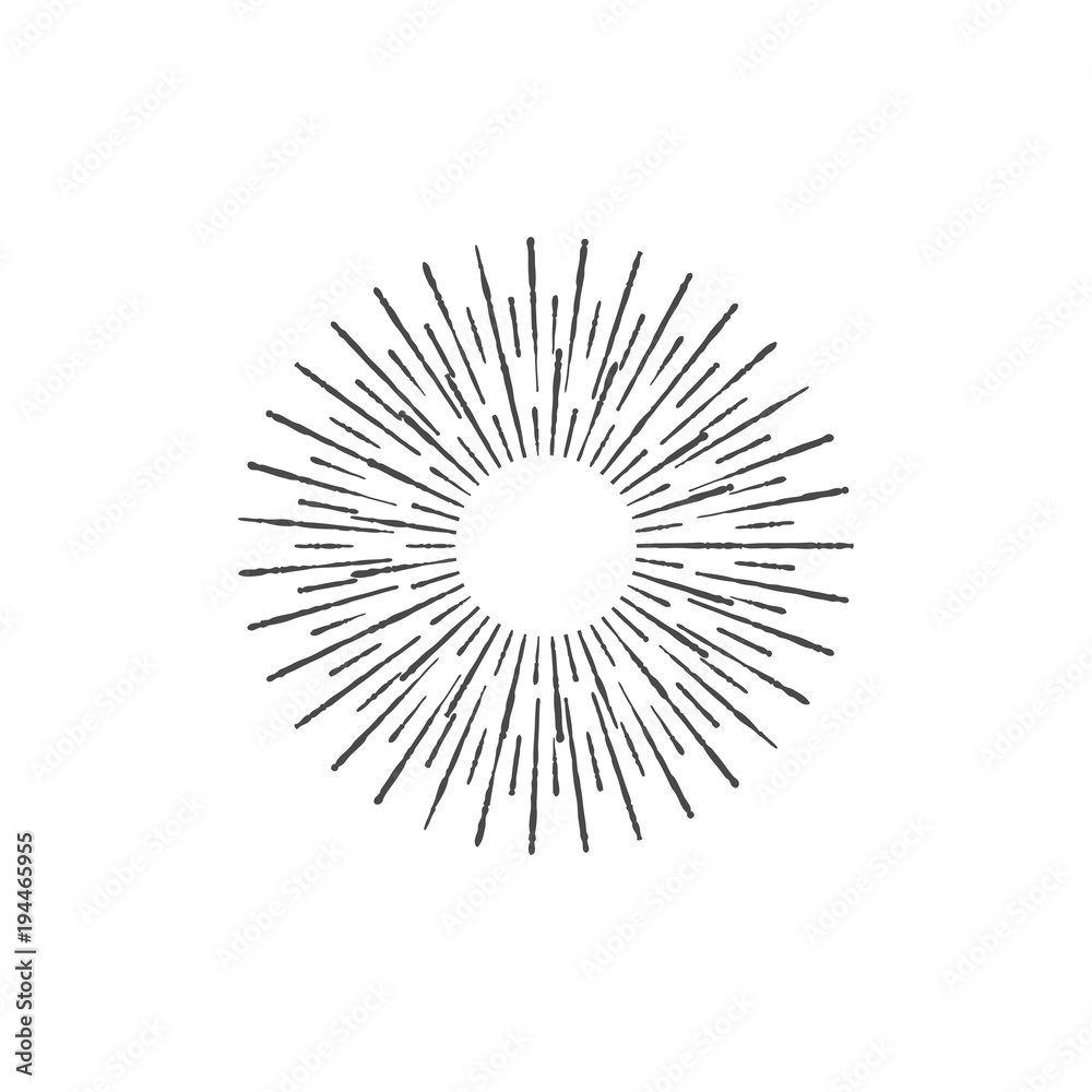 Obraz premium Sun rays hand drawn, vector illustration, Sunburst Vector, Sun rays Icon Hipster