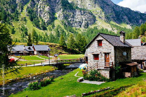 Mountain village huts, Alpe Devero, Italy photo