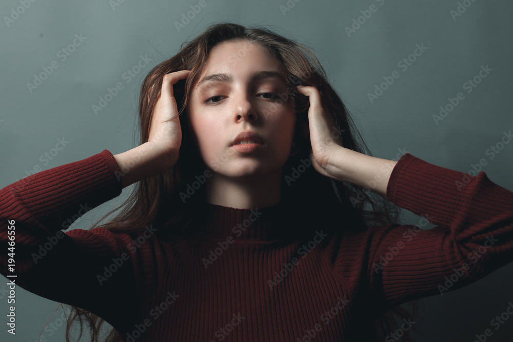Beautiful female with long fair. Studio portrait Beautiful female with long fair. Studio portrait